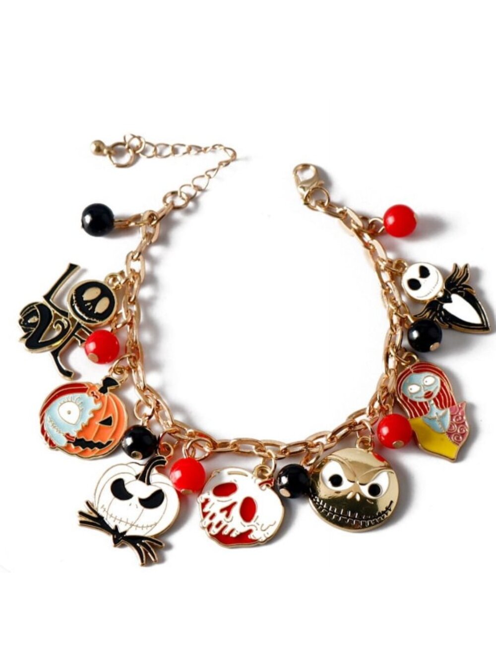 Nightmare Before Christmas Gold-Tone Charm Bracelet – Jack & Sally Lovers’ Jewel